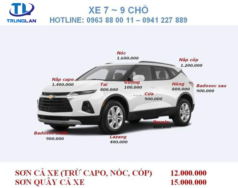Giá sơn xe Oto 7-9 chỗ